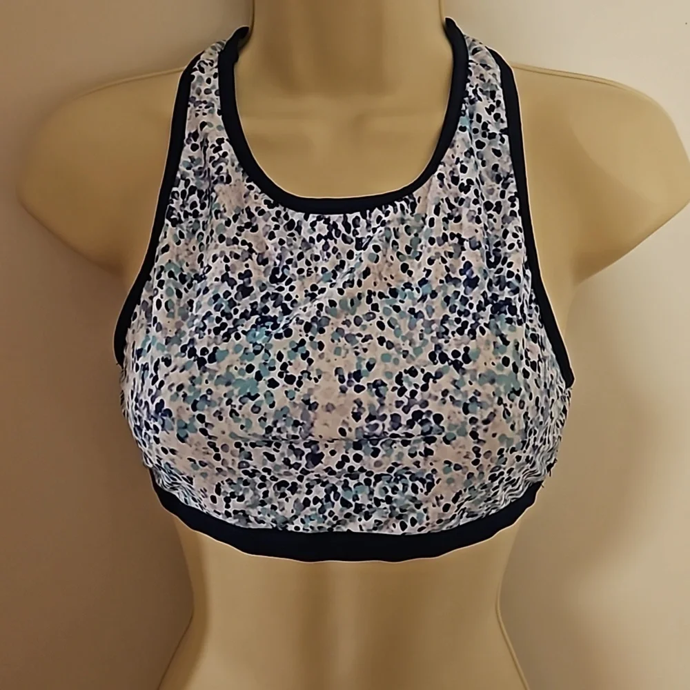 Eddie Bauer Girls L 2-piece Reversible Swimsuit Navy Blue Polka-dot and Purple